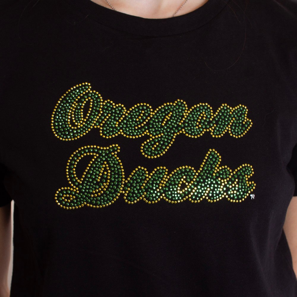 Ducks Spirit, Summit, Black, Crew Neck, Cotton, Women, Rhinestone design, T-Shirt, 838522